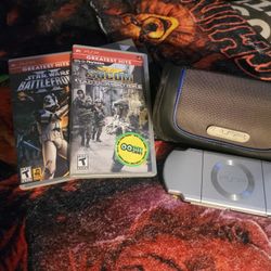 BUNDLE -PSP handheld With 2 Games,StarWars BattleFront & Socom Tactical Strike