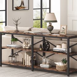 J0105X 3-Tier Console Table, 70.9" Long Foyer Sofa Table with Storage Shelves