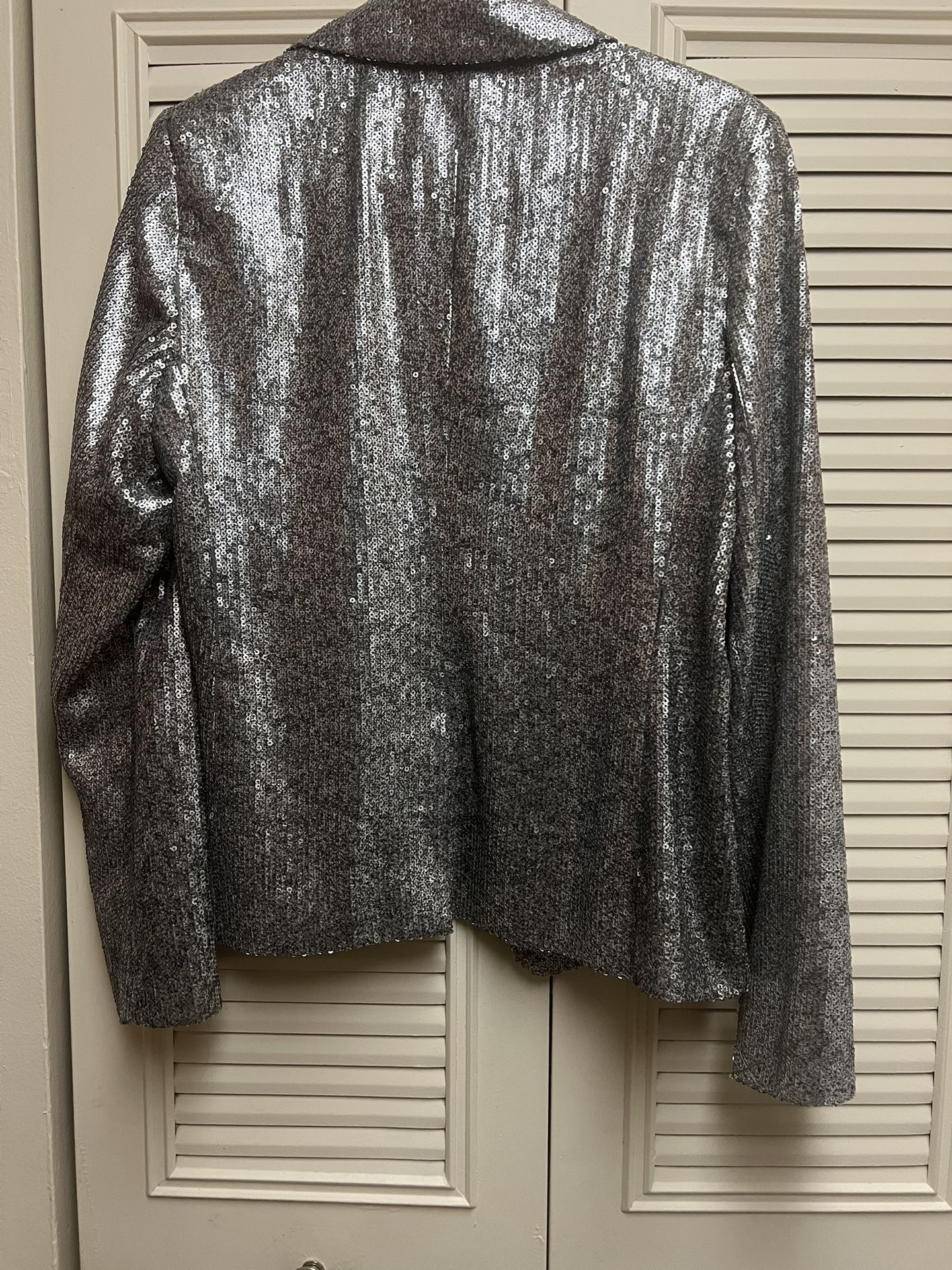 MK Michael Kors Blazer Jacket Womens 12 Sequins Classic Party Metallic Silver