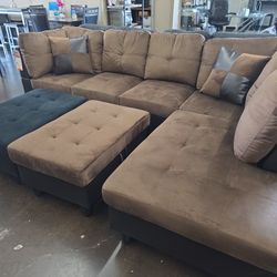 Two-tone Chocolate Brown Sectional With Matching Ottoman 