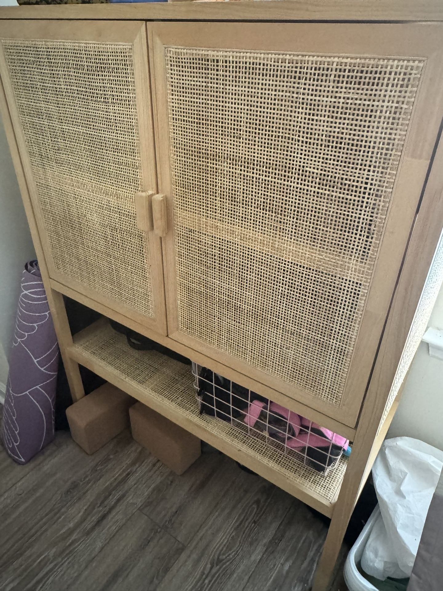 Solid Wood Rattan Storage Cabinet