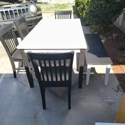Dining Table  4 Chairs And 2 Seated Bench Freshly Painted