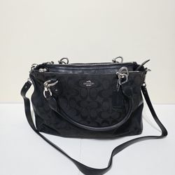 Coach Colette arry All Black Canvas Leather Shoulder Satchel Bag Purse F36376