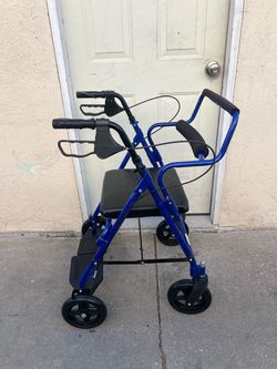Blue Folding Rollator Walker with Seat