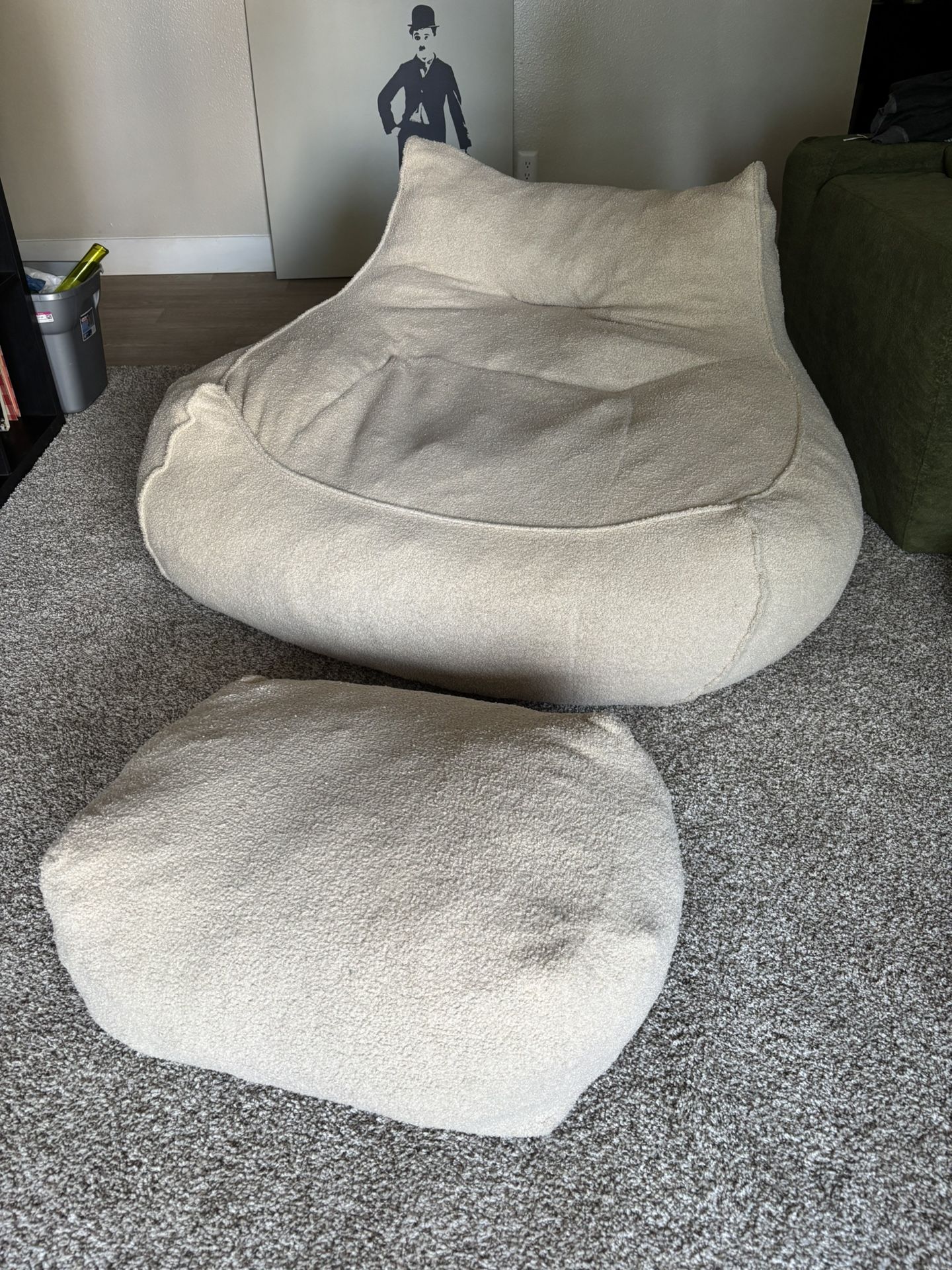 Adult Large Bean Bag Memory Foam Chair Lounger with Ottoman