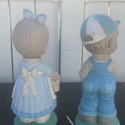VINTAGE ART LINE BOY AND GIRL LAWN ORNAMENTS