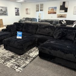 Black XL Corduroy Sofa Sectional Set - Free Delivery Promo