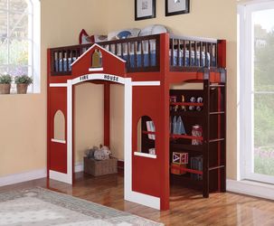 Twin Firehouse Loft Bed & bookshelf (NO CREDIT CHECK FINANCING AVAILABLE)