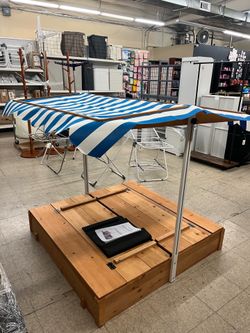 Sandbox w/ Adjustable Canopy Storage Bottom Liner Wooden Sand Pit Bench