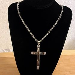 Stainless Steel Silver Chain Cross Pendant Rope Chain 24”inches long
