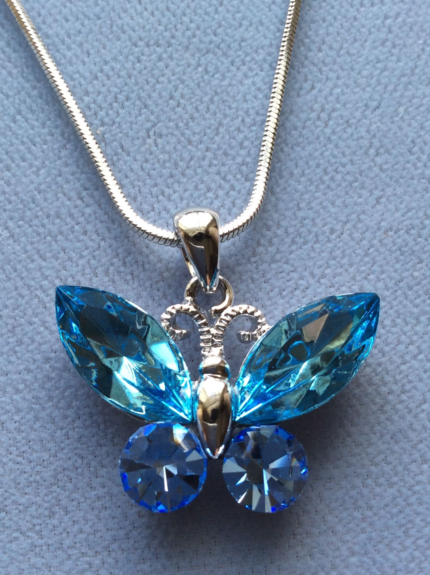 Blue Crystal Butterfly Necklace On Snake Chain *Ship Nationwide Or Pickup Boca Raton