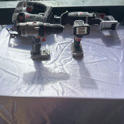 Porter Cable Tools Hacksaw, Reciprocating Saw, Drill and Flashlight 