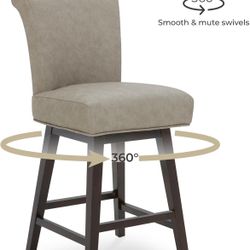CHITA 26 Inch Counter Height Swivel Bar Stool, FSC Certified Modern Upholstered Faux Leather Swivel Barstool Chair with Back, Stone Gray. #B34