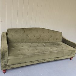 Green Velvet Couch: Converts To Twin Sized Bed