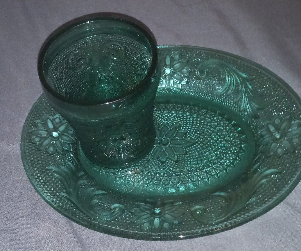 Vintage Green Glass Set
