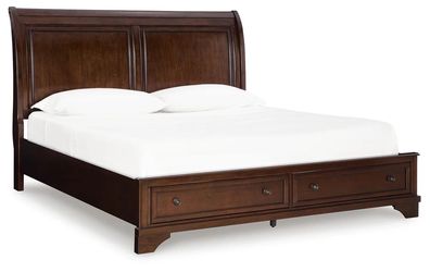 KING Dark Cherry Wood Sleigh Bed with Storage Drawers