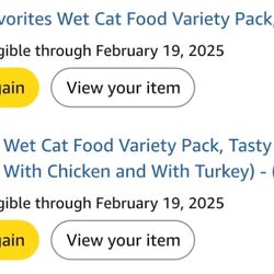 Four 12 packs canned cat food.