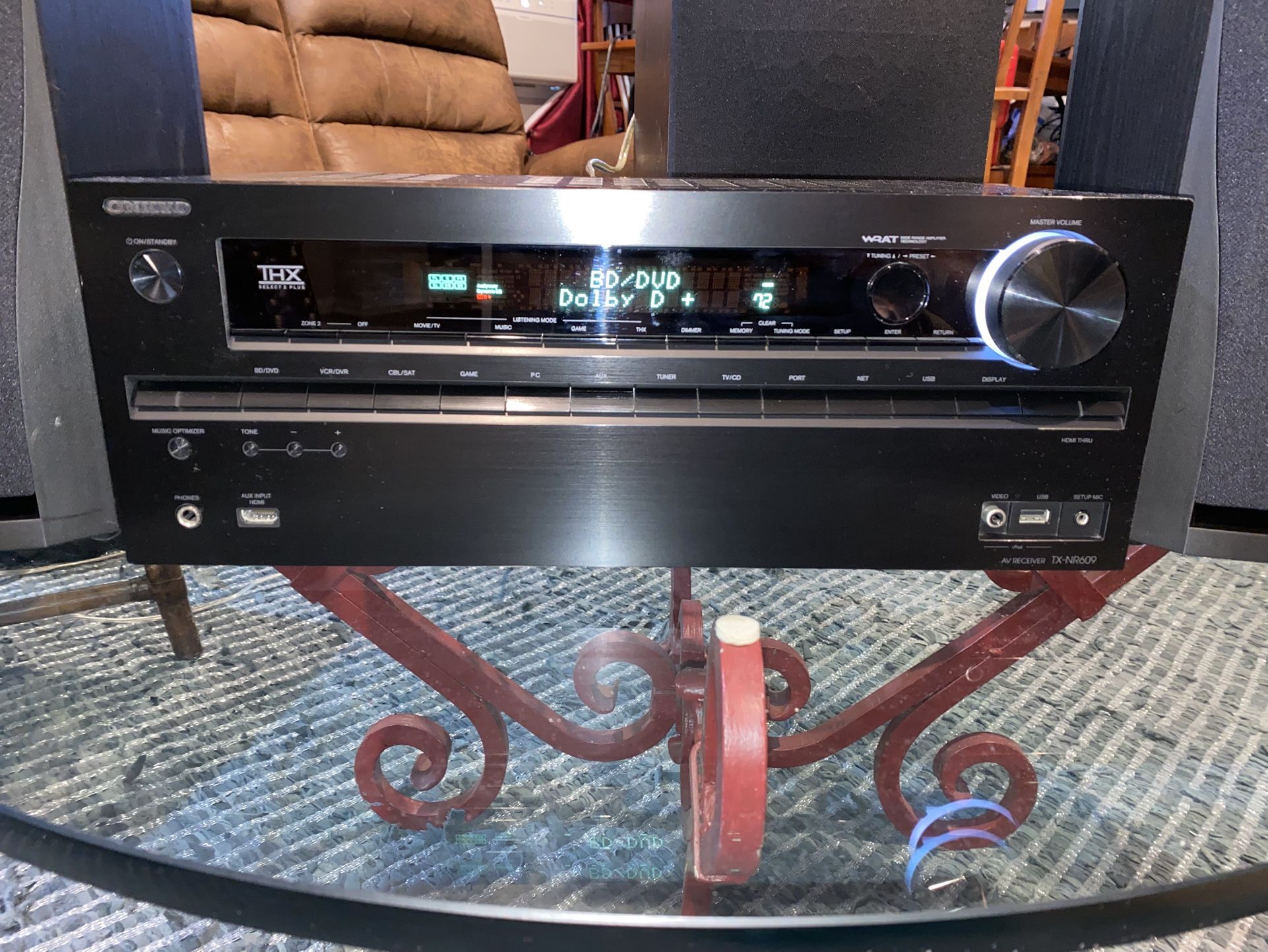 The Onkyo TX-NR609 is a 7.2 channel AV receiver+ 5 speakers 1 subwoofe