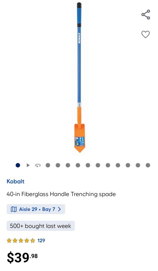 40-in Fiberglass Handle Trenching spade