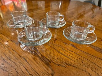 8 Piece Espresso Set - Like New - Fun-damentals Verona - 4 Glass Demitasse Cups & 4 Saucers