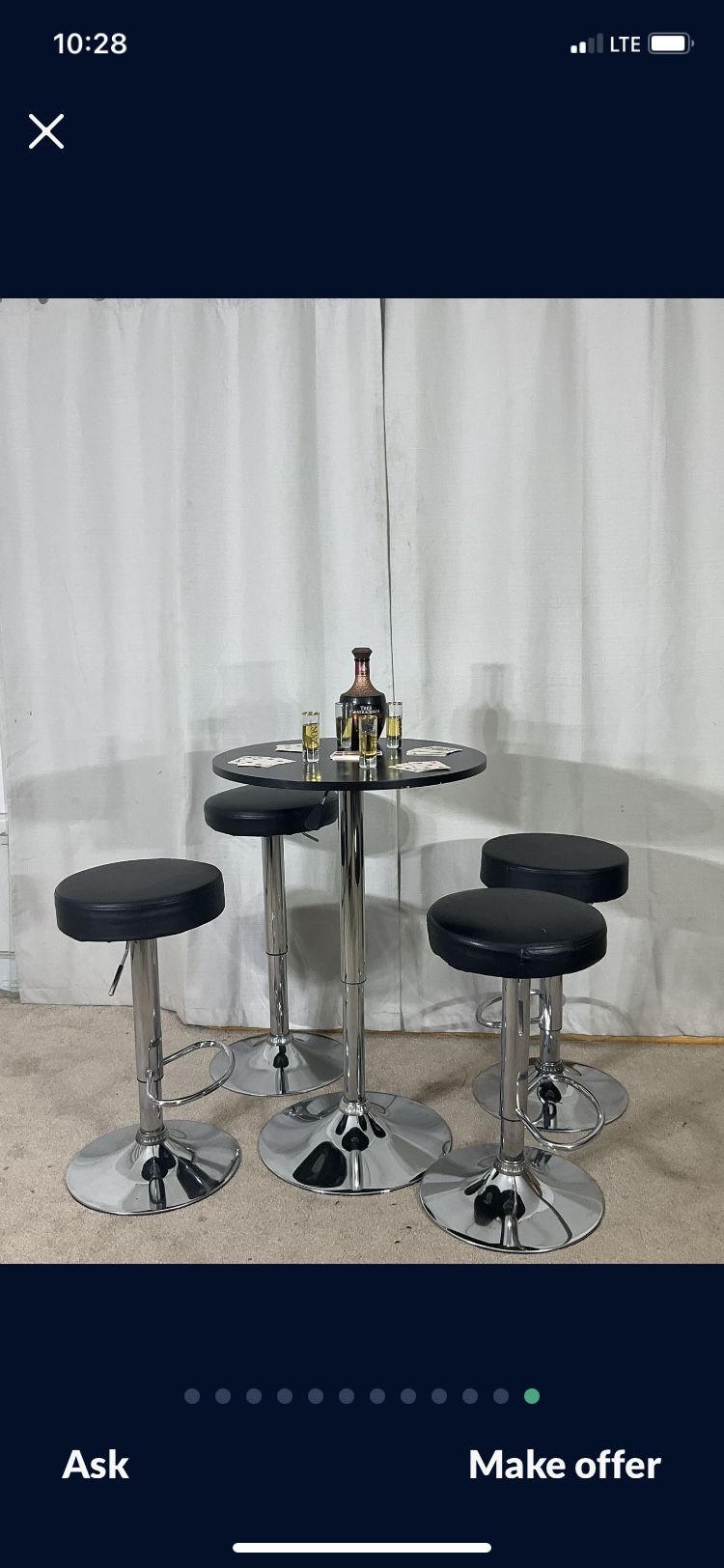 Chrome & Black Bar Table With Stools READ DESCRIPTION