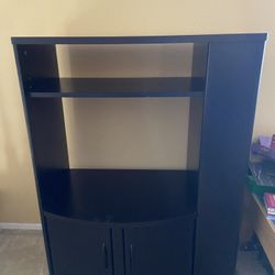 Black Entertainment Stand With Side Shelves Attached