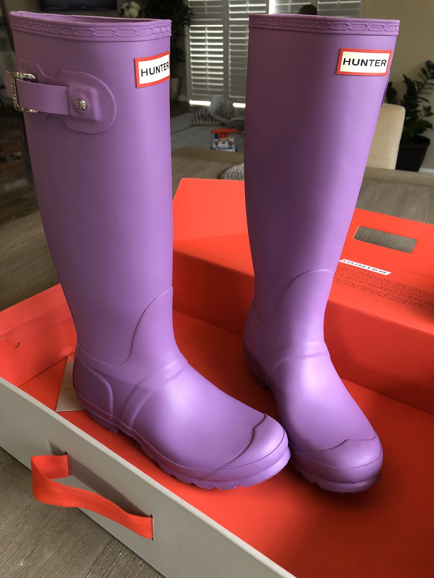 New Hunter Thistle Purple Rain Boots Size 7 In Box