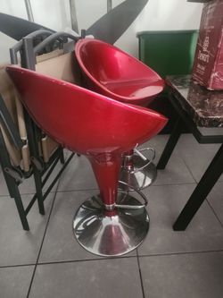 Red Gloss Adjustable Bar Stools – Set of 2