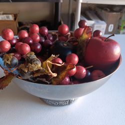 Stainless Steel Bowl With Artificial Fruit $8