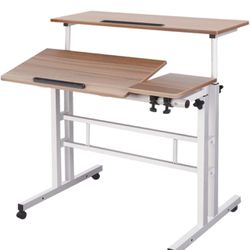 Mobile Stand up Desk, Small Adjustable Standing Desk with Wheels Home Office Workstation