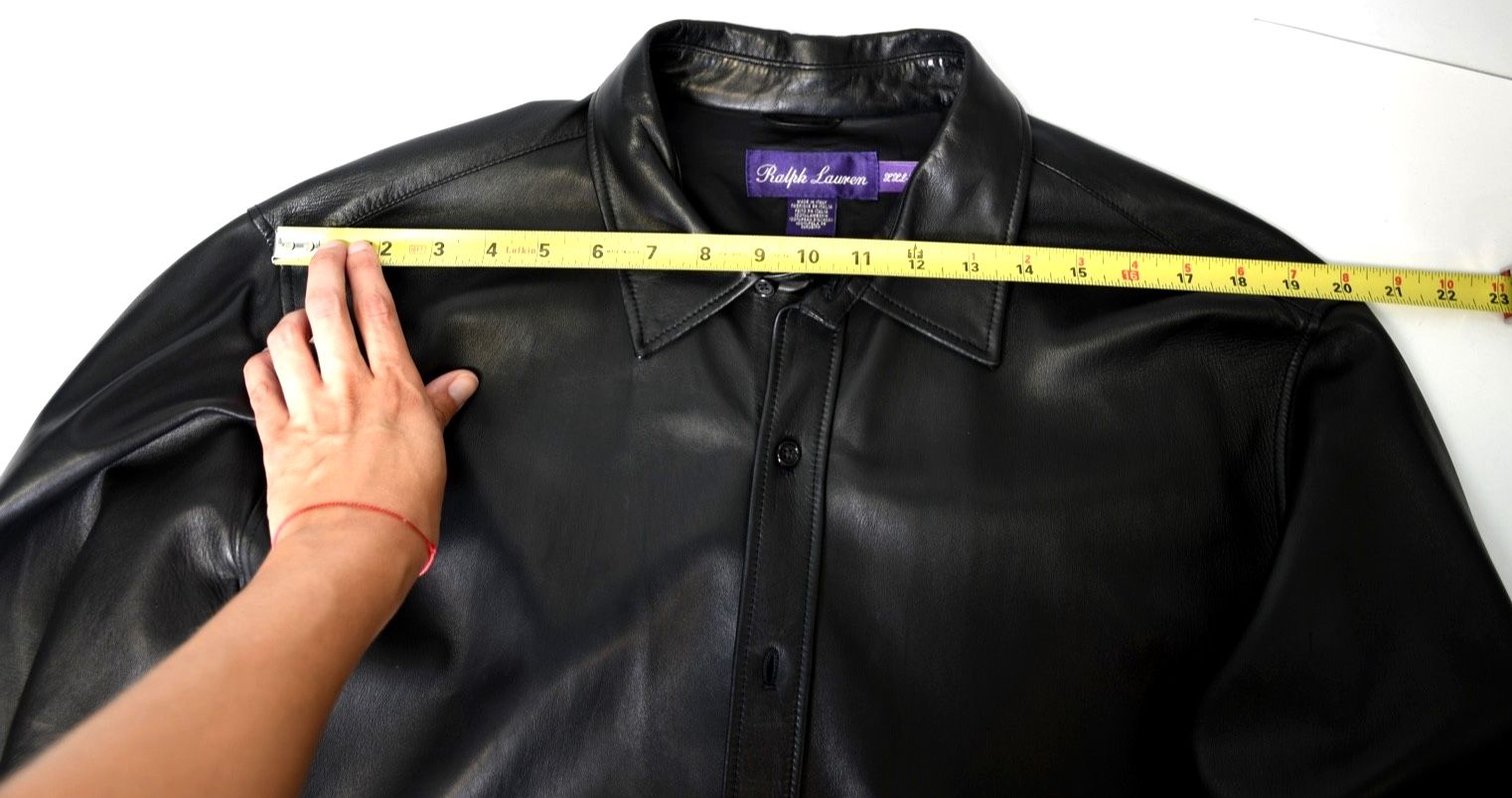 Ralph Lauren Mens Black Lambskin Leather Shirt Jacket Made in 