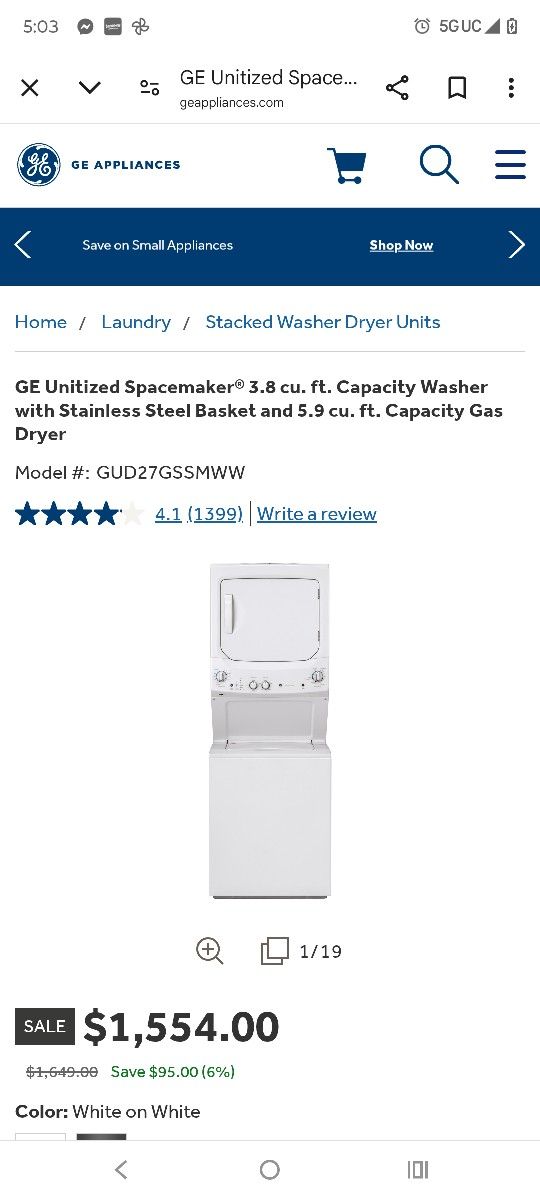 GE Stacked Washer And Dryer