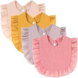 4 PACK Solid Muslin Baby Drool Bibs Set for Unisex