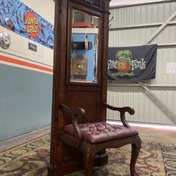 Vintage Antique Mahogany Solid Wood Hall Tree with Bench
