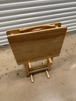 3 Wooden Folding TV Tray Tables with Storage Stand
