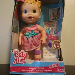 Baby Alive blonde Baby gets a boo boo new sealed in box drinks wet