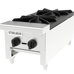 12" Heavy-Duty Commercial Hot Plate - Dual 56,000 BTU Burners for Natural/Propane Gas (Restaurant-Grade Equipment)