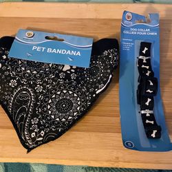 Pet Scarf Bandana & Dog Collar Small Black/Bones New