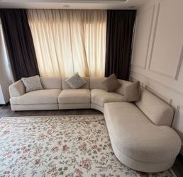 Large Curved Sectional Sofa in Cream Boucle