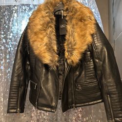 Leather Jacket Fur Collar Faux