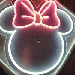 New! Minnie Mouse Neon Mirror USB-Powered with Dimmable LED White Light w/ Pink Bow 🎀 