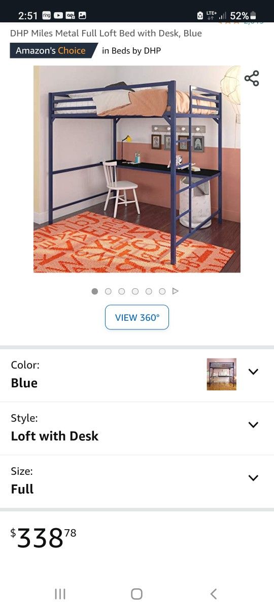 New In Box Metal Full Size Loft With Desk $190 Firm Price Amazon $330