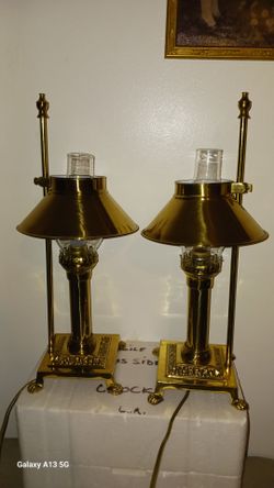 Pair of brass lamps