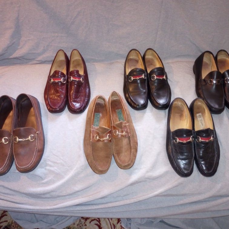 5 -pair Vintage Men's Gucci Horsebit Shoes + 1  Pair Ferragamo
