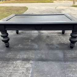 Vintage Black Oak 50” Long Rectangular Wicker Look  Coffee Table  