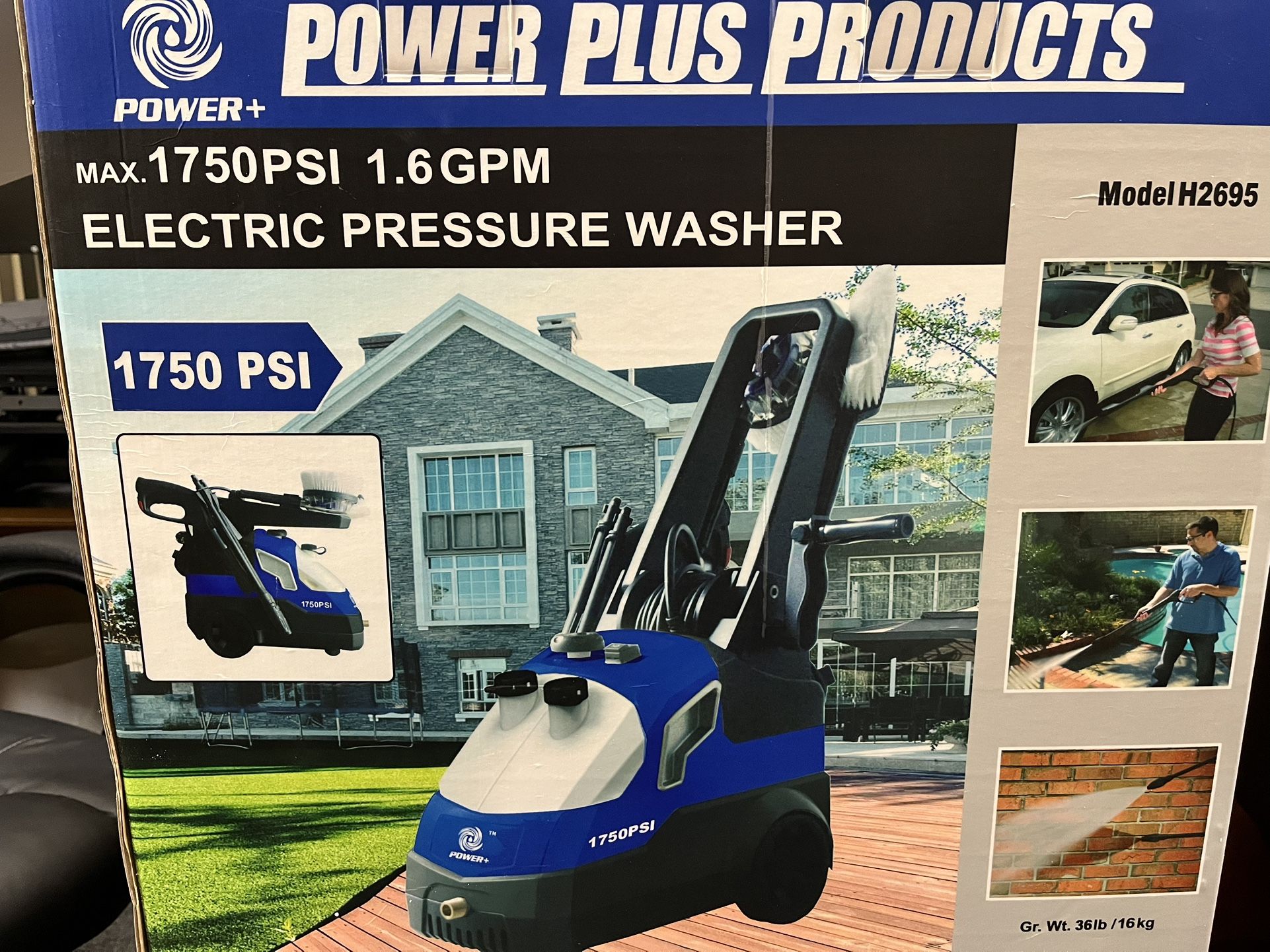 New Electric Large Power Washer 1750psi 1.6GPM for home and auto