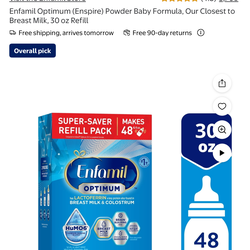 Enfamil Optimum (Enspire) Powder Baby Formula, Our Closest to Breast Milk, 30