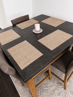 Modern Counter Height Marble Top Dining Table Set with 4 Chairs and Bench