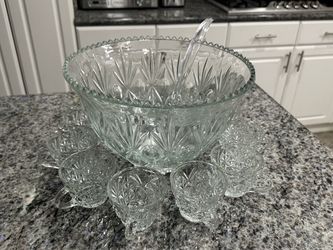 Vintage Anchor Hocking EAPC "Star of David" Punch Bowl Set - 13 Pieces total (MINT)