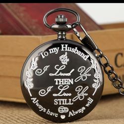 Engraved Vintage Quartz Pendant Pocket Watch For Husband '